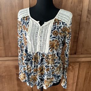 3/$30 Lucky brand flower top lace loose fit casual small